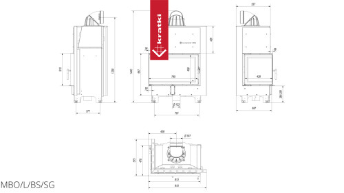Топка Kratki PRO MBO/L/BS/SG угловое гнутое стекло слева