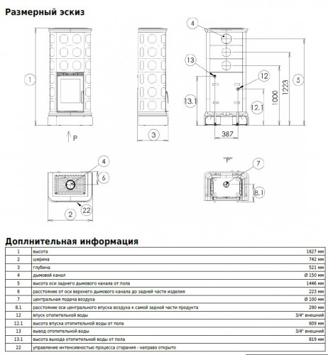 Печь ABX KALEDONIE KPI с теплообменником (6,9 кВт в воду)