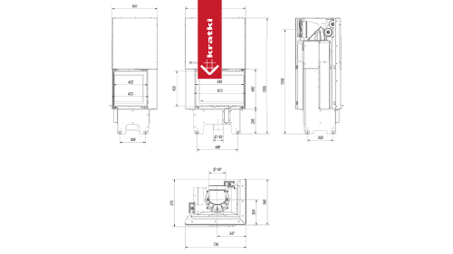 Топка Kratki PRO VNP/610/430 угловое стекло справа, гильотина