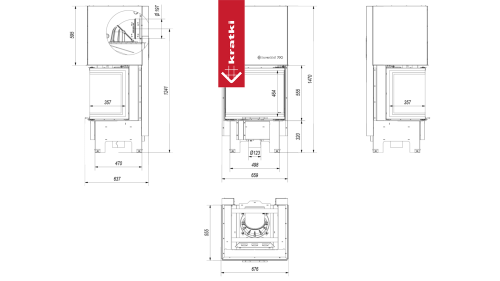 Топка Kratki PRO NBC 9, три стекла, гильотина