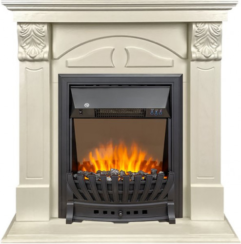 Каминокомплект Dublin (деревянный) RUSTIC (Разборный) - Слоновая кость с очагом Aspen Black