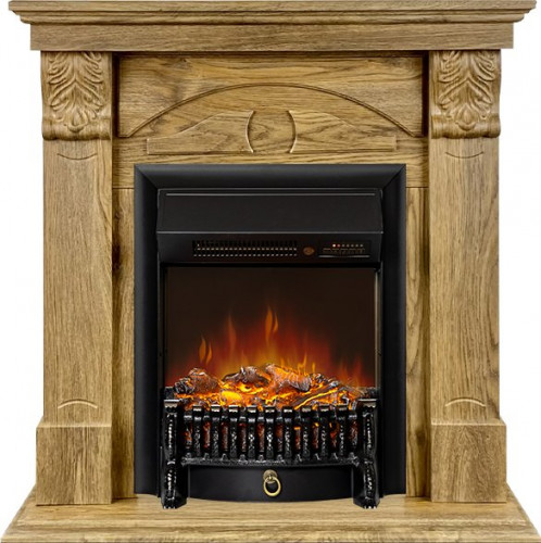 Каминокомплект Dublin (деревянный) RUSTIC (Разборный) - Дуб натуральный с очагом Fobos FX M Black RC