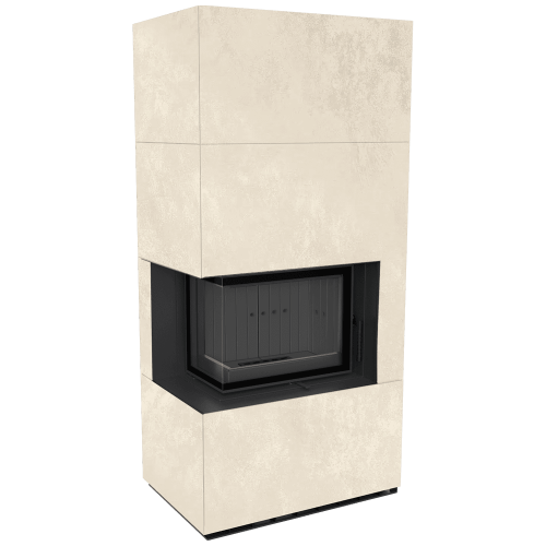 Каминокомплект Kratki PRO FLOKI BOX OXIDE BIANCO, угловое стекло слева