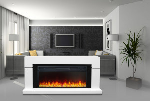 Каминокомплект Lindos 42 SFT - Серый мрамор (Ширина 1470мм) с очагом Vision 42 LOG LED