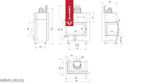 Топка Kratki PRO MBM/L/BS/SG угловое гнутое стекло слева