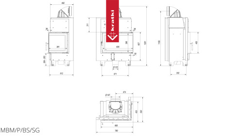 Топка Kratki PRO MBM/P/BS/SG угловое гнутое стекло справа